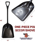 Poly Snow Scoop Shovel For Quick Winter Cleanup, Heavy Duty Lightweight Plastic Snow Shovel, 42 Inch Handle, Made In USA, Black