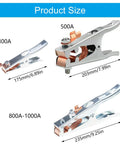 Heavy Duty Grounding Clamp For Welders With Ergonomic Handle And Secure Grip Perfect For Stick TIG MIG Arc Projects On Metalworking Tools product sizes displayed.