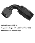 6AN 90 Degree Swivel Hose End Fittings for CPE Fuel Hose with 9/16-18 UNF Threads, Made From 6061-T6 Aluminum, Handles Up To 1500 PSI, Wide Temperature Range -65F To 252F, Compatible With Nylon Braided Lines, Two Pack for Quick Upgrades black 90-degree fitting