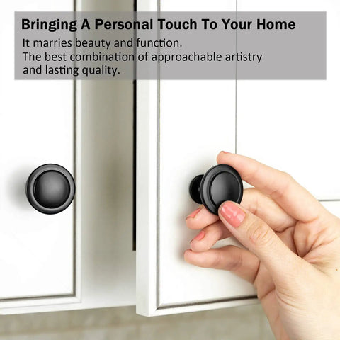 Hand installing 12 Pack Black Aluminum Cabinet Knobs With Screws, Round Drawer Hardware For Kitchen Cabinets And Bedroom Furniture