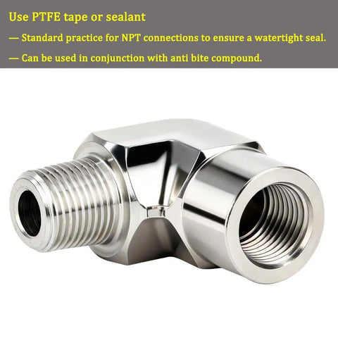 Built Tough Stainless Steel 304 Forged 90 Degree Street Elbow NPT Female X NPT Male Three Eighths Inch Pipe Fitting side view