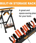 4 In 1 Work Center Roller Stand With 440 Lbs Capacity, Saw Horses, V Shaped And Multi Directional Rollers, folding design, built-in storage rack