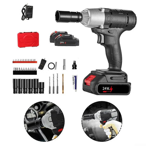 Top Rated 320Nm Cordless Wrench Kit With Brushless Motor. Heavy Duty Electric Impact Driver with tools and batteries.