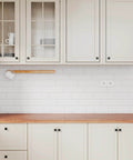 Installed Black Square Cabinet Knobs 20 Pack 1.1 Inch Zinc Alloy Dresser And Kitchen Cabinet Hardware on white kitchen cabinets