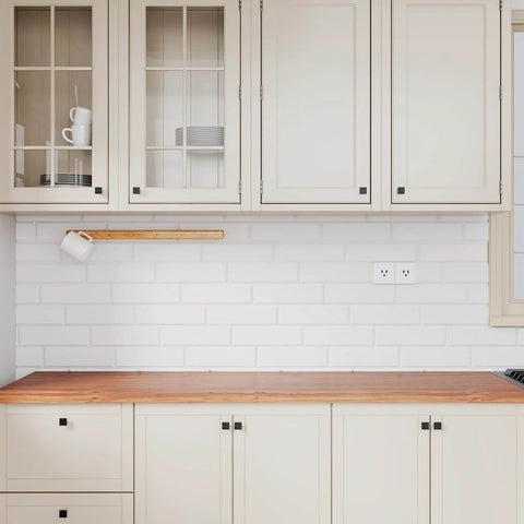 Installed Black Square Cabinet Knobs 20 Pack 1.1 Inch Zinc Alloy Dresser And Kitchen Cabinet Hardware on white kitchen cabinets