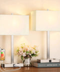 21 Inch Touch Bedside Lamps Set Of 2 with USB and AC Outlets, 3 Way Dimmable Nightstand Lights in White Shade, 3000K LED Bulbs Included