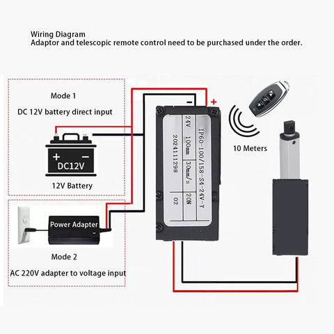 Wiring diagram for Powerful Mini Motion Actuator With 100mm Stroke And 20N Thrust For Home Automation Projects, showing connections.