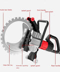 Badass 8900W Concrete Cutter Saw Smooth Wall Slicing Machine With Smart Water Pump showing details like splash guard, front handle, and circular saw blade.