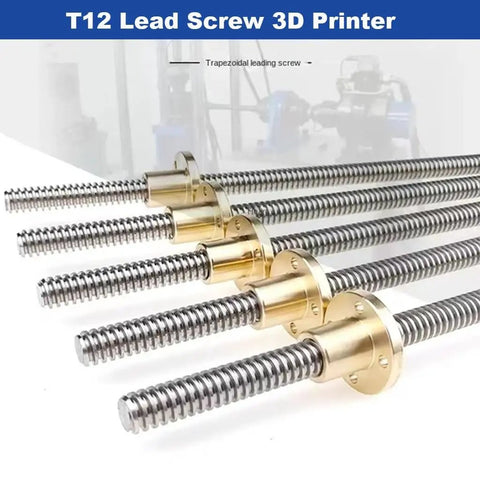 Lead Screw 12mm Diameter Stainless Steel 304 With Copper Nut For 3D Printers CNC Machines And Engraving Tools Multiple Lead Options 2mm 3mm 4mm 8mm 10mm 12mm 14mm 20mm Lengths From 100 To 1000mm arranged in a row