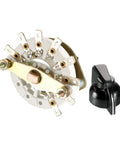 Band Selector Rotary Switch 1 Pole 7 Position With Knob For Panel Mount, 8 Pin, 9.7mm Mount Hole, 6mm Shaft, Black Plastic Knob