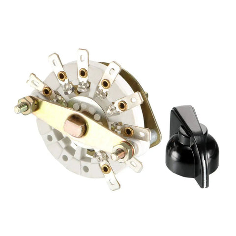 Band Selector Rotary Switch 1 Pole 7 Position With Knob For Panel Mount, 8 Pin, 9.7mm Mount Hole, 6mm Shaft, Black Plastic Knob