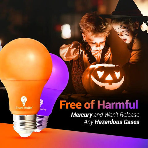 Blue LED A19 2 Pack 9W 60W Equivalent Non Dimmable E26 Base Blue Light Bulbs with Halloween decoration