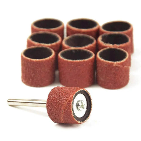 Heavy Duty Sander Drum Mandrel With Ten Badass 80 Grit Sanding Bands For Multi Material Grinding and Nail Drill Slick Rotary Accessory Set, ten sanding bands with 3.17mm shank.