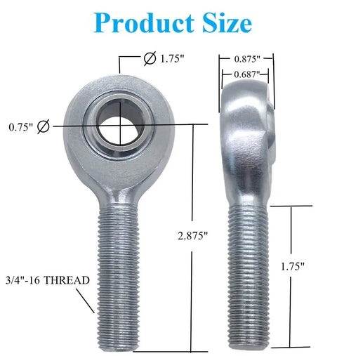 Heavy Duty Beefy Three Quarters Inch Heim Joint Rod End Kit Chromoly Joints For Panhard Rod End With Lock Nut And Bushing Assembly Left And Right Hand Thread Fits One And One Quarter Inch Tube OD Zero Point One Two Zero Inch Wall, 3/4-16 thread