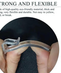 Clear Valance Clips For Horizontal Blinds 2.5 Inch Snap On Rod Holders shown being flexed, made of durable plastic material.