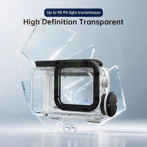 Waterproof Dive Case For Action 5 Pro, Action 5, 4, And 3 Cameras, rugged submersible housing with transparent design.