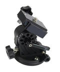 Pro Grade Aluminum Equatorial Telescope Mount With 0 To 70 Degree Tilt Wedge Latitude Base, angled view, heavy duty knobs.