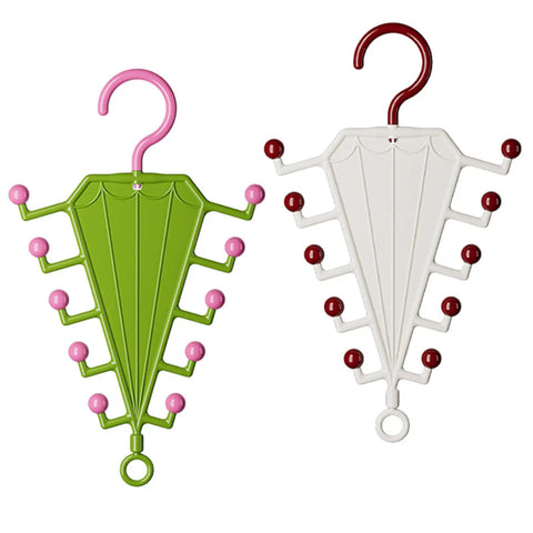 Vertical Closet Storage Hanger With Double Sided V Shaped Hook For Belts Scarves Hats And Ties, green and white color options.