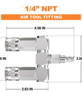 Diagram of 2 Way Air Manifold And Hose Splitter With 3 Ports Heavy Duty Steel Construction, showing dimensions and connectors.