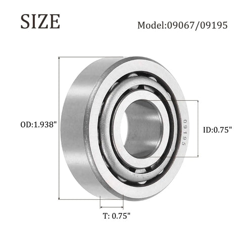 Tapered Roller Bearing Cone and Cup Set 0.75 Inch Bore 1.938 Inch Outer Diameter 0.75 Inch Thick Chrome Steel ABEC 3 High Load Capacity