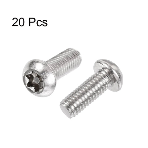 M6x16mm Torx Security Pan Head Machine Screws In 20 Piece Set Premium 304 Stainless Steel Fasteners close-up view of screws