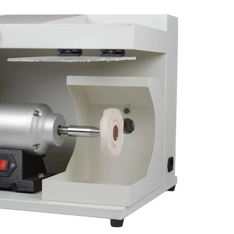 Badass Heavy Duty Double Head Bench Grinder With Slick 550W Copper Motor and Built In Bright Led Workspace Lamp, showcasing the motor and buffing pad.