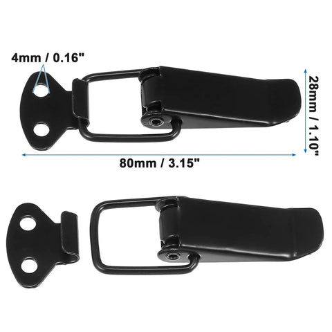 Universal Car Bumper Security Hook Lock Clips 80x28mm durable heavy duty black, front and side view, 2-pack