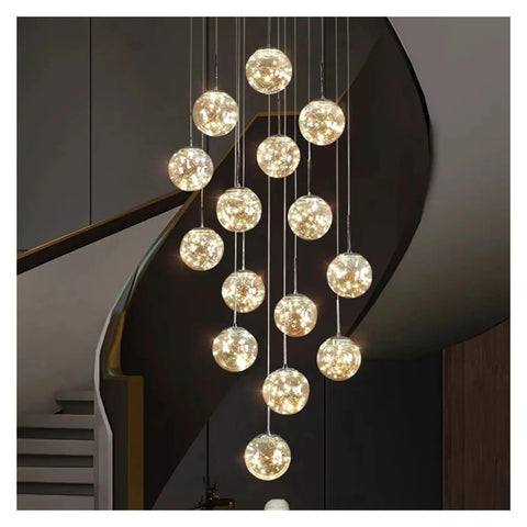 Modern Stair Chandelier Pendant Lights Indoor Lighting Ceiling Lamp for Living Room Indoor Lighting, cascading glass orbs.