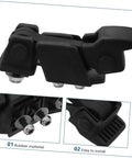 Close-up of shock absorption clamp for truck toolbox and motorcycle accessories with rubber material and hardware details