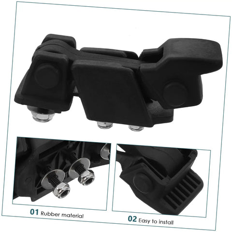 Close-up of shock absorption clamp for truck toolbox and motorcycle accessories with rubber material and hardware details