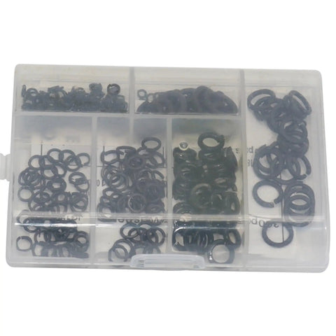 Beefy 300 Pack Black Carbon Steel Spring Split Lock Washers Set For Nuts And Bolts, Heavy Duty Vibration-Resistant Lock Washers Kit, Assorted Sizes, Durable Anti-Loose Fasteners For DIY, Automotive, Home And Industrial in compartment box