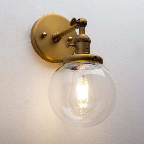 Industrial Style Wall Sconce With Clear Globe Glass Hardwired Vanity Light Off Switch Vintage Farmhouse Loft Bedroom Lighting Fixture For Homes 110 120 Volt Max 40W E26 Base Ready For Bathroom Vanity Or Hallway Use side view