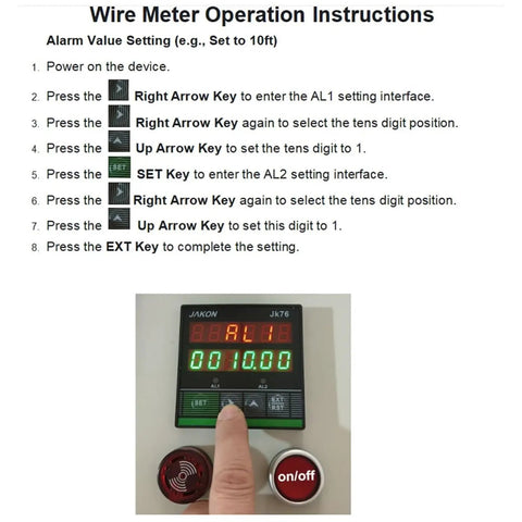 No Nonsense Electronic Digital Length Meter Counter with buttons and display for alarm settings and adjustments.
