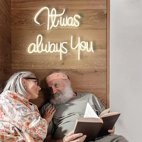 It Was Always You Neon Sign for Weddings and Anniversaries, Large 41 Inch Wide Neon Light Wall Decor, LED Glow with Couple Reading