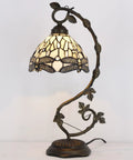 Amber Tiffany Style Dragonfly Table Lamp With Stained Glass Shade And Metal Leaf Base, UL Listed, bronze finish