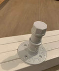 Top Shelf Solid Wood Stair Handrail, Built Tough Non Slip Wall Mounted Rail, Slick White Finish close-up of mounting hardware.