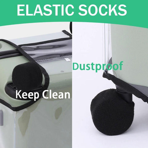 Elastic socks covering suitcase wheels for protection, part of Replacement Luggage Wheel Set With Eight Rubber Swivel Caster Wheels 1.97 By 0.55 Inches 50 By 14 Millimeters Includes Four Wheel Cover Socks Axles And Repair Kit For Luggage Bags And Trolley Case Durable High Quality Ball Bearing Design For Smooth Roll.