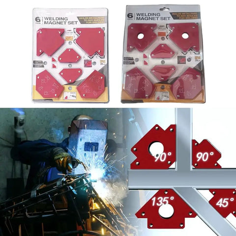 Check Out This Crazy Cool 6Pc Magnetic Welding Fixture Tool For Super Stable Support And Precision Positioning On All Your Soldering Jobs Without Deformation Woes, featuring a set of red magnetic clamps in use during welding.