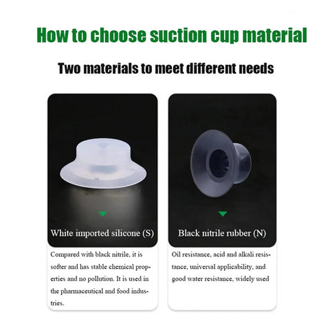 How to choose suction cup material: White silicone and black nitrile rubber options for industrial applications.