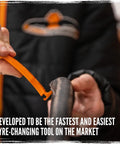 Person using Tire Monkey Tire Lever The Fastest Easiest Bike Tire Change Tool For Quick Fitting And Removal Of Tubeless Or Inner Tubes