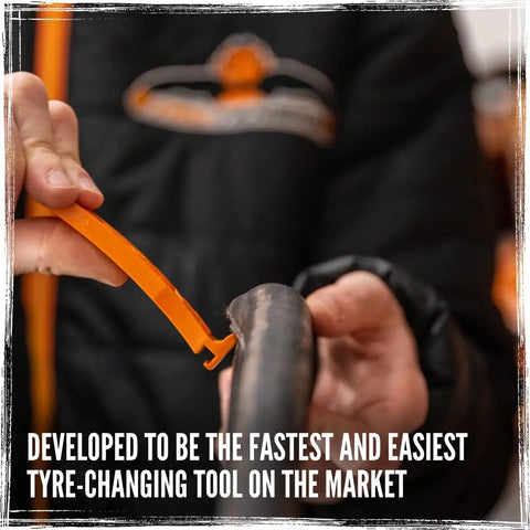Person using Tire Monkey Tire Lever The Fastest Easiest Bike Tire Change Tool For Quick Fitting And Removal Of Tubeless Or Inner Tubes
