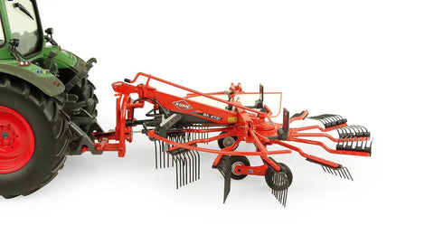 Kuhn GA 4731 GM 1:32 Scale Single Rotor Rotary Rake Die Cast Farm Implement Accessory with detailed tines attached to model tractor