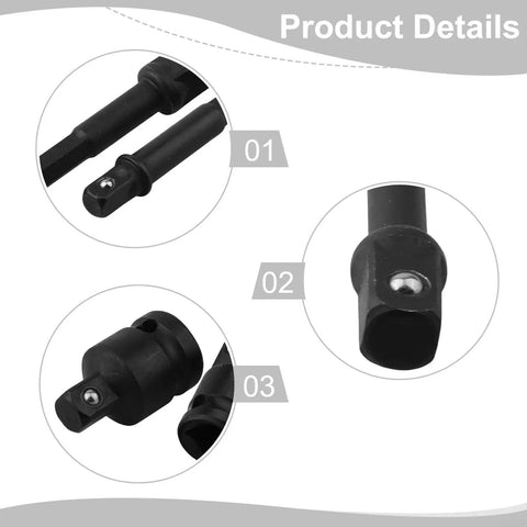 Super Cool 12-Piece Drill Socket Adapter Extender Set for Impact Drivers, Includes 1/4 Inch 3/8 Inch And 1/2 Inch Hex Shank Converters Plus Reducer Kit With Detent Ball, Perfect For Cranky Tight Spots In Any Garage Or Shop Job You Gotta Handle Today. black steel adapter ends