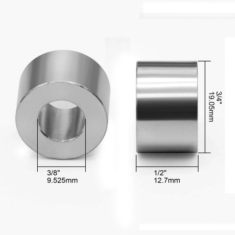 Heavy Duty Aluminum Spacer Set 6061, Ten Piece Pack, Three Quarter Inch Outer Diameter, Side View, Plain Finish, Unthreaded Round Bushing