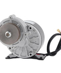 12V DC Geared Motor 250W With Belt Pulley Featuring Pure Copper Windings For Screaming Torque And Whisper Quiet Operation, rear view, wires visible.
