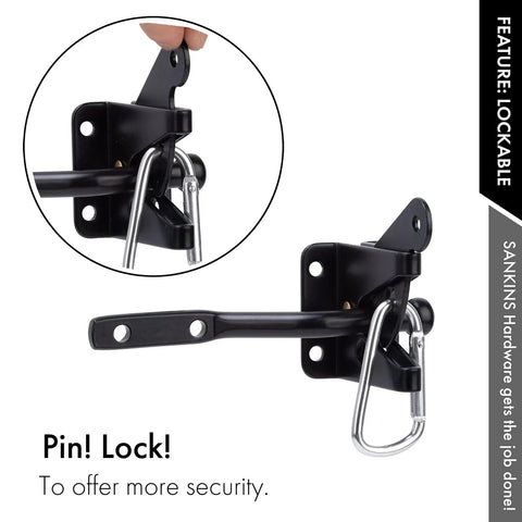 Heavy Duty Self Locking Gate Latch Built Tough For Wood Or Metal Backyard Gates with pin lock for added security.