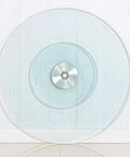 Tempered Glass Lazy Susan Turntable Plate With Aluminum Bearing Heavy Duty Round Serving Tray 43 Inch Diameter on floor