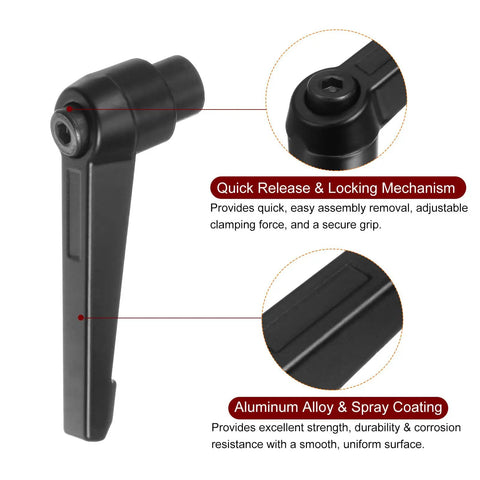 Straight Up Tough 6PC M8 Female Thread Aluminum Clamping Lever Handles With No Sweat Quick Release Ratchet Push Button Locking Knobs showing quick release mechanism detail.