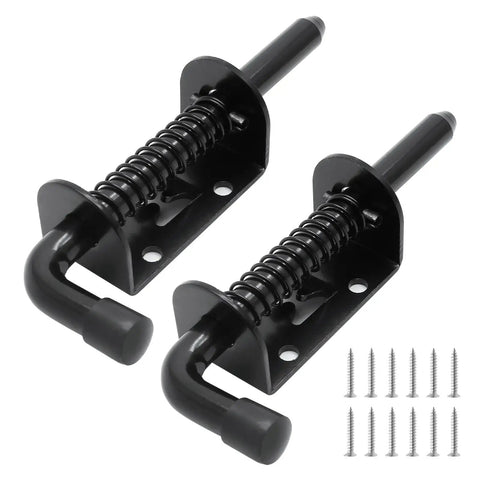 Rock Solid Spring Loaded Gate Latch Pin Pair Premium Stainless Steel Barrel Bolt Door Hardware Heavy Duty Corrosion Resistant Lock Kit with screws.