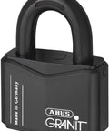 Granit Plus 14 Mm Hardened Steel Open Shackle Padlock Carded With Cataphoretic Coating, black alloy body, side view